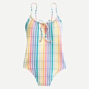 Rainbow seersucker one piece swimsuit
